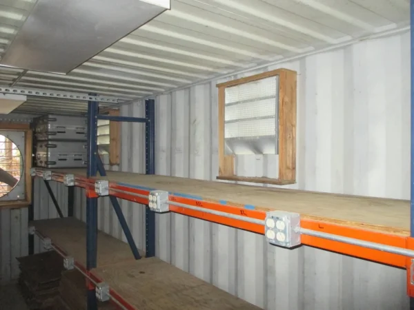 40 ft Container Shop – Climate Controlled Office + Inventory Storage  Racking
